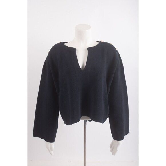 Massimo Dutti Sweaters - Massimo Dutti Womans Sweater Size M Navy Blue Gold Buttons V-Neck 5694/525 NWT